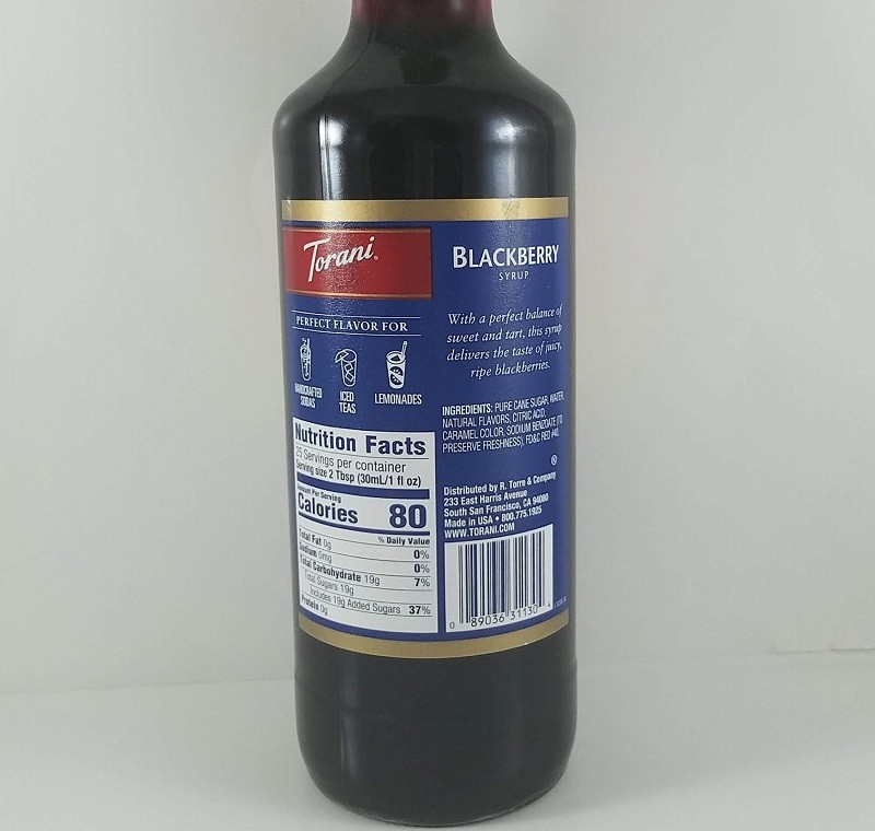 Blackberry Flavored 750ml Torani Syrup Ingredients