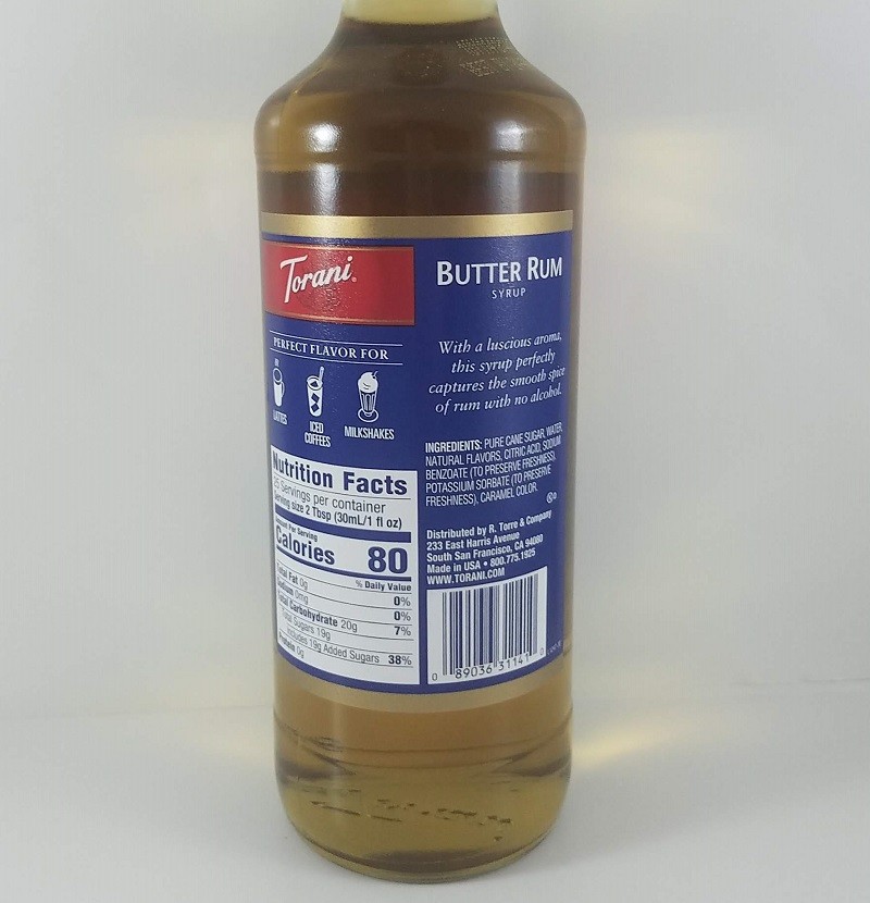 Butter Rum Ingredients / Torani Syrup