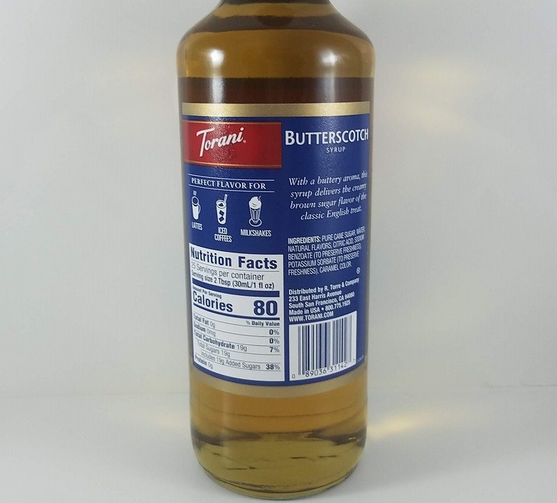 Butterscotch Flavored 750ml Ingredients / Torani Syrup