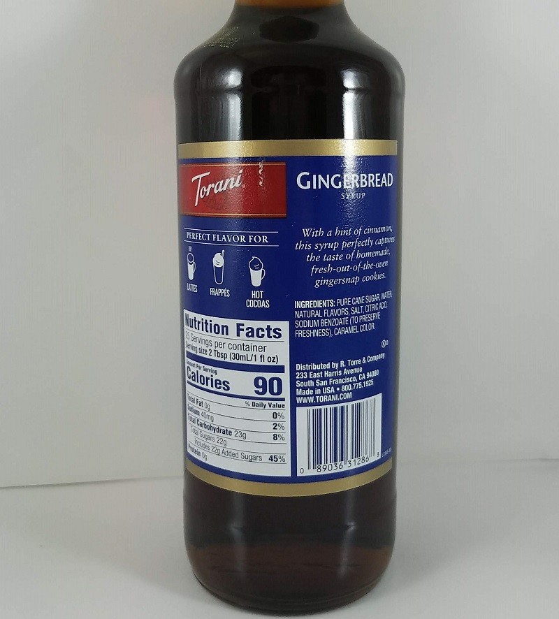 Gingerbread flavored 750ml ingredients / Torani Syrup