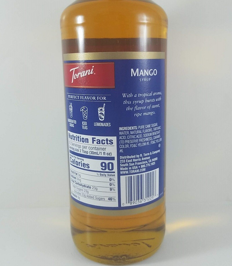 Mango flavored 750ml ingredients / Torani Syrup