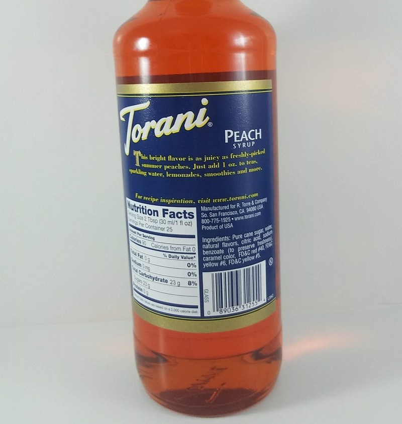 Peach flavored 750ml ingredients / Torani Syrup