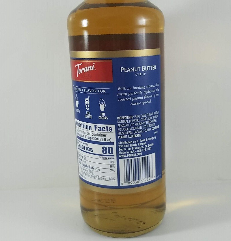Peanut Butter flavored 750ml Ingredients / Torani Syrup