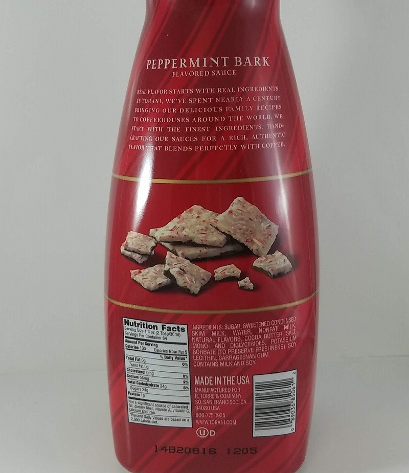 Peppermint Bark flavored 64oz Ingredients / Torani Sauce