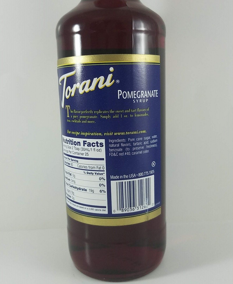 Pomegranate flavored 750ml ingredients / Torani Syrup
