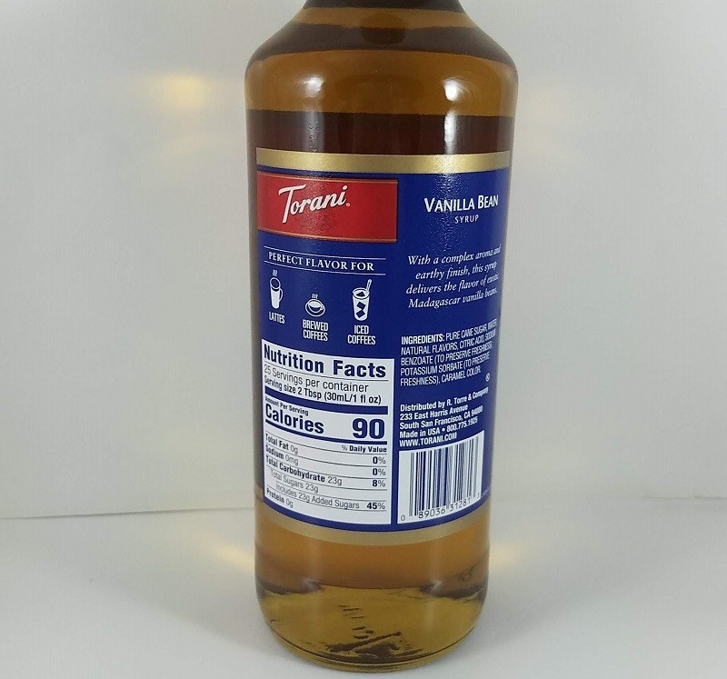 Vanilla Bean flavored 750ml Ingredients / Torani Syrup