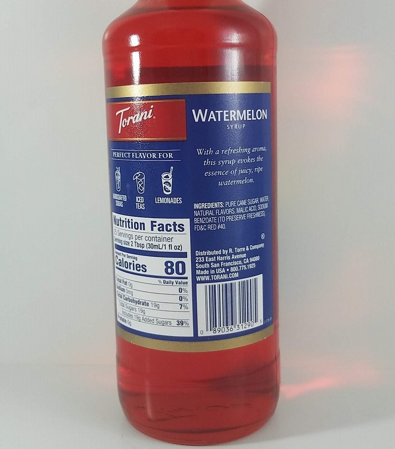 Watermelon Flavored 750ml Ingredients Torani Syrup